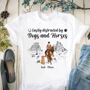 Easily Distracted By Dogs And Horses Personalized Shirt, Personalized Gift for Horse Lovers